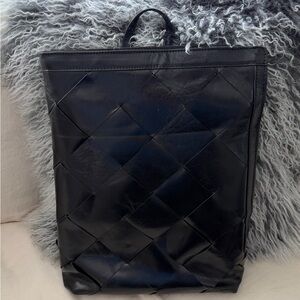 Leather Woven Backpack w Top Handle